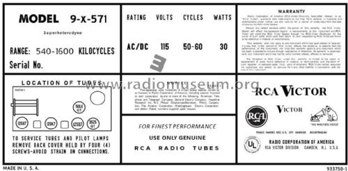 9X571 Ch= RC-1079E; RCA RCA Victor Co. (ID = 2826623) Radio