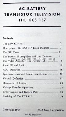 AC-Battery Transistor Television - Solid State KCS-157; RCA RCA Victor Co. (ID = 1733824) Television