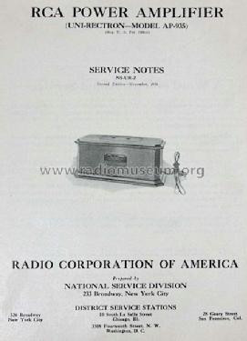 AP-935 Power Amp.; RCA RCA Victor Co. (ID = 978754) Ampl/Mixer