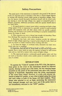 Automatic Electron-Tube Tester WT-110A, Code E; RCA RCA Victor Co. (ID = 1961578) Equipment