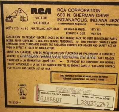 Colortrack GJR660T; RCA RCA Victor Co. (ID = 1261676) Television