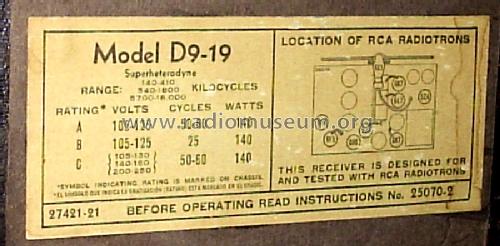 D9-19 ; RCA RCA Victor Co. (ID = 1494510) Radio