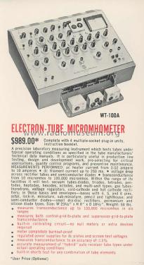 Electron Tube Micro-MHO-Meter WT-100-A; RCA RCA Victor Co. (ID = 2133897) Equipment