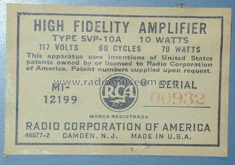 High Fidelity Amplifier MI-12199 SVP-10A; RCA RCA Victor Co. (ID = 1067205) Ampl/Mixer