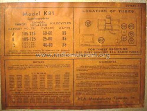 K81 Ch= RC-415C; RCA RCA Victor Co. (ID = 251679) Radio