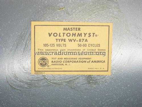 Master Voltohmyst WV-87-A; RCA RCA Victor Co. (ID = 1408713) Equipment