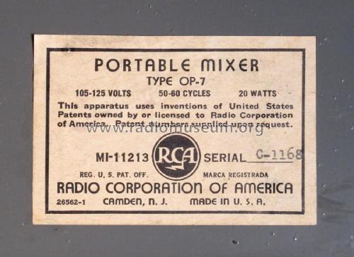 Portable Mixer OP-7 MI-11213; RCA RCA Victor Co. (ID = 2333306) Ampl/Mixer