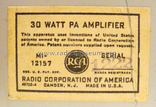 PA Amplifier MI-12157; RCA RCA Victor Co. (ID = 1908113) Ampl/Mixer
