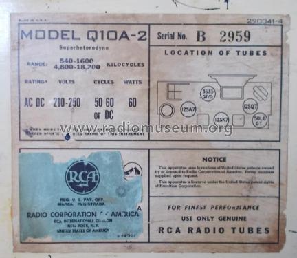 Q10A-2 Ch= RC-594C; RCA RCA Victor Co. (ID = 2991450) Radio