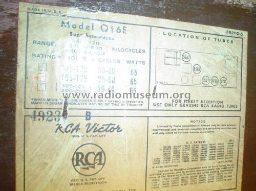 Q16E Ch= RC-561-C; RCA RCA Victor Co. (ID = 678955) Radio