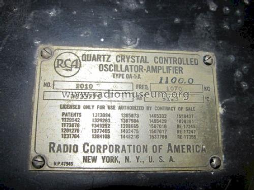 Quartz Crystal Controlled Oscillator-Amplifier 0A-1-A ; RCA RCA Victor Co. (ID = 1018294) Commercial Tr