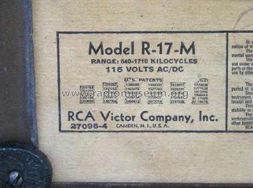 R17M ; RCA RCA Victor Co. (ID = 260216) Radio