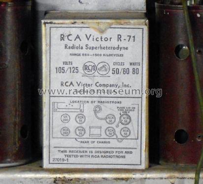 R71 ; RCA RCA Victor Co. (ID = 1234043) Radio