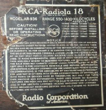 Radiola 18 AC AR-936; RCA RCA Victor Co. (ID = 430398) Radio