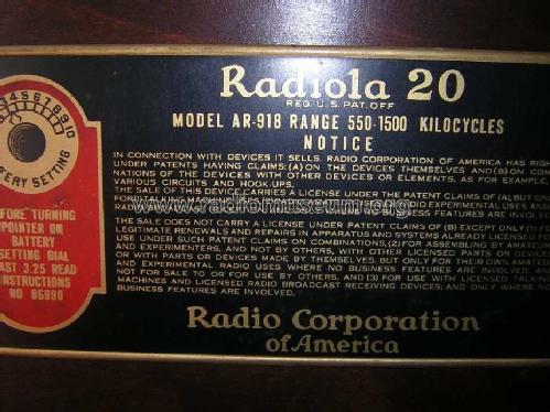 Radiola 20; RCA RCA Victor Co. (ID = 527508) Radio
