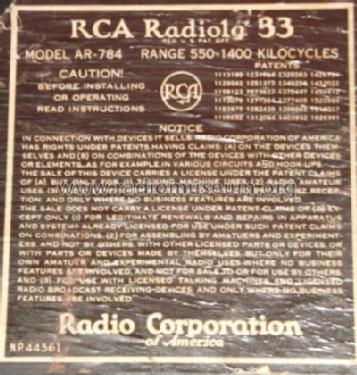 Radiola 33AC AR-784; RCA RCA Victor Co. (ID = 1104922) Radio