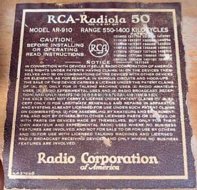 Radiola 50 AR-910; RCA RCA Victor Co. (ID = 2908366) Radio