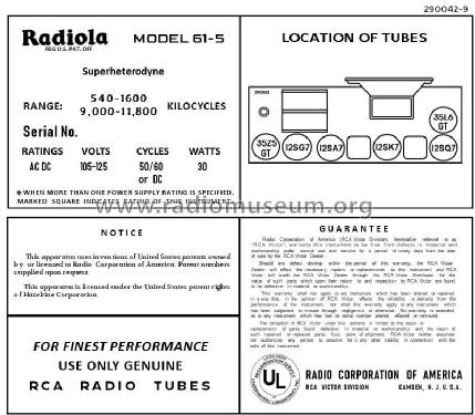 Radiola 61-5 RC1023; RCA RCA Victor Co. (ID = 2889992) Radio