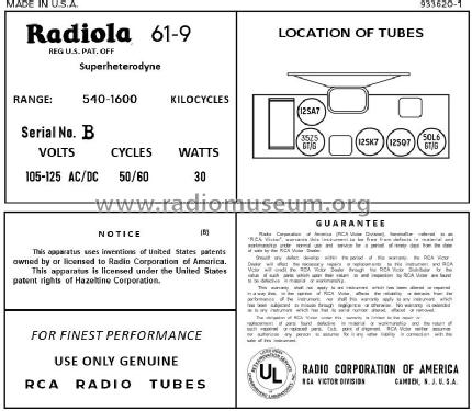 Radiola 61-9 Ch= RC-1034; RCA RCA Victor Co. (ID = 2897441) Radio