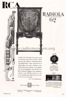 Radiola 62; RCA RCA Victor Co. (ID = 1589627) Radio