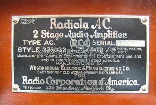 Radiola AC 2-Stage Audio Amplifier; RCA RCA Victor Co. (ID = 830572) Ampl/Mixer