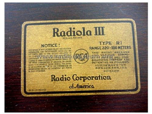 Radiola III AR-805 Type RI ; RCA RCA Victor Co. (ID = 133715) Radio