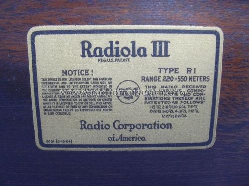Radiola III AR-805 Type RI ; RCA RCA Victor Co. (ID = 375103) Radio