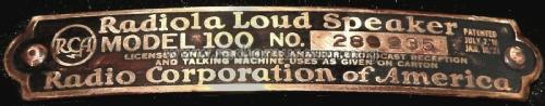 Radiola Loudspeaker 100; RCA RCA Victor Co. (ID = 2304216) Speaker-P