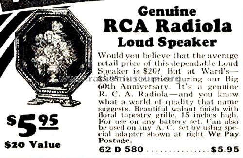 Radiola Loudspeaker 580 Order= 62 D 580; RCA RCA Victor Co. (ID = 1749815) Speaker-P