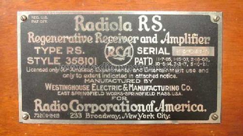 Radiola RS; RCA RCA Victor Co. (ID = 309317) Radio