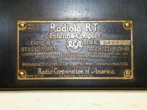 Radiola RT primary coupler; RCA RCA Victor Co. (ID = 1424882) mod-pre26