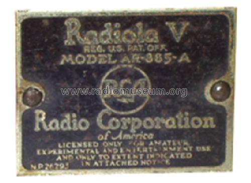 Radiola V AR885; RCA RCA Victor Co. (ID = 411274) Radio