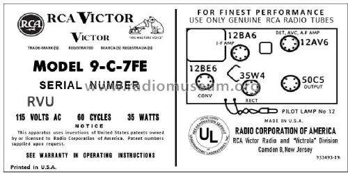 RCA 9-C-7FE ; RCA RCA Victor Co. (ID = 2884981) Radio