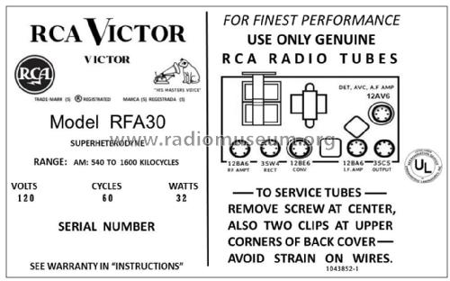 RFA30 RC1140C; RCA RCA Victor Co. (ID = 2786195) Radio