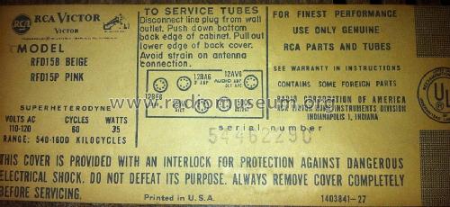 RFD15P ; RCA RCA Victor Co. (ID = 1428582) Radio