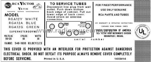 RGA-12A Ch= RC-1213A; RCA RCA Victor Co. (ID = 2914941) Radio