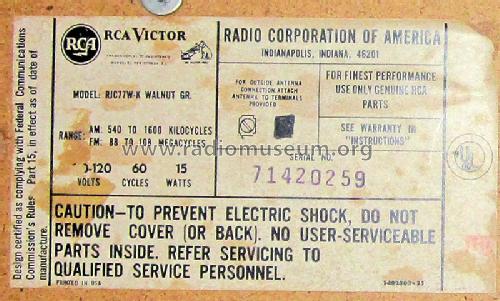 Solid State RJC77W-K; RCA RCA Victor Co. (ID = 1501841) Radio
