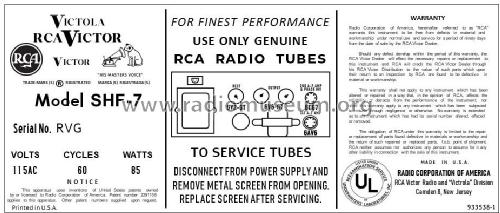 SHF-7 Ch= RS-164A; RCA RCA Victor Co. (ID = 2899111) R-Player