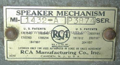 Speaker Mechanism MI-1432A; RCA RCA Victor Co. (ID = 1069124) Speaker-P