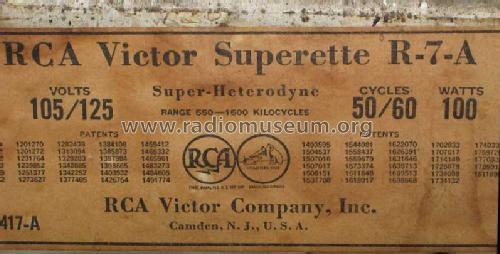 Superette R7A; RCA RCA Victor Co. (ID = 405768) Radio