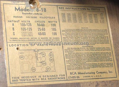 T8-18 ; RCA RCA Victor Co. (ID = 516431) Radio