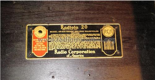 Victor Radiola R-20; RCA RCA Victor Co. (ID = 1789505) Radio