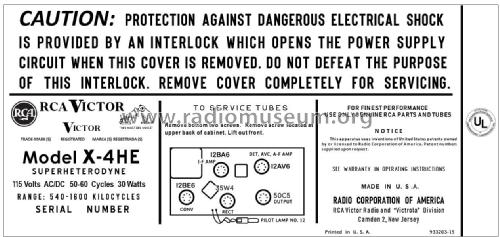 X-4HE Ch= RC-1191A; RCA RCA Victor Co. (ID = 2826646) Radio