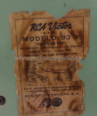 Victorette 83 Y; RCA, Corporacion de (ID = 2061135) Radio