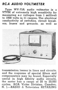 Audio Voltmeter WV-73A ; RCA Radiomarine (ID = 1209286) Equipment