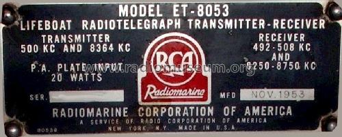 Lifeboat Radiotelegraph ET-8053; RCA Radiomarine (ID = 575289) Commercial TRX