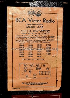 A33 ; RCA Victor (ID = 2386558) Radio