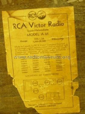 A-21 ; RCA Victor (ID = 256401) Radio