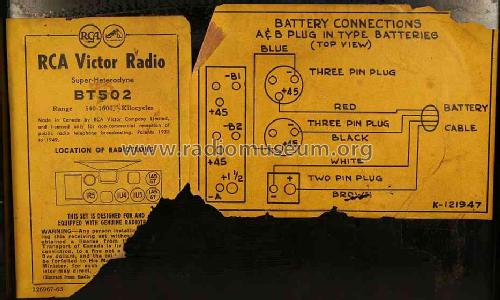 BT502 ; RCA Victor (ID = 485257) Radio