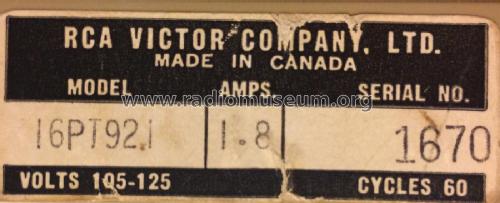 Debutante 16PT921; RCA Victor (ID = 2207166) Televisión
